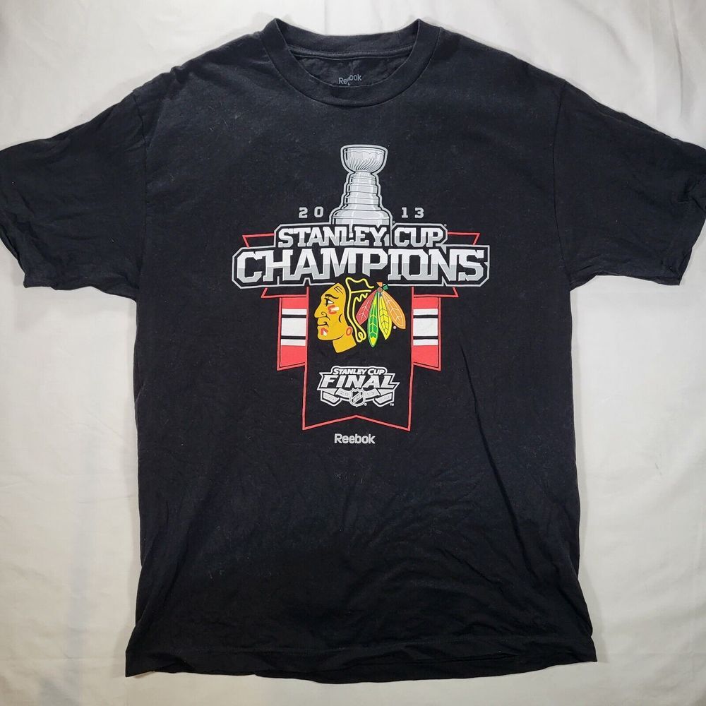 Chicago Blackhawks Men's Largeβ Reebok Black Tshirt Stanley Cup Champions 2013